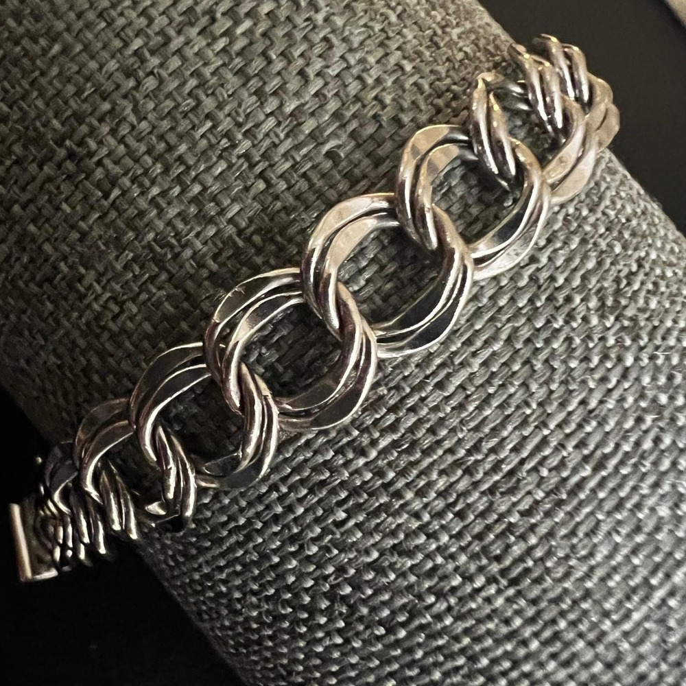 Vintage Sterling Silver Double Link Charm Bracelet 7" Pat 3308517 Cottagecore